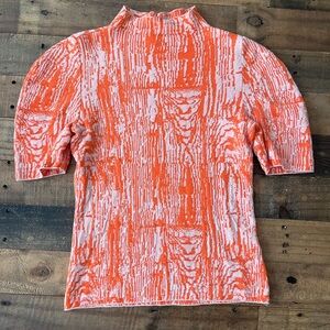 Anthropologie Maeve Coral and White Knit Top